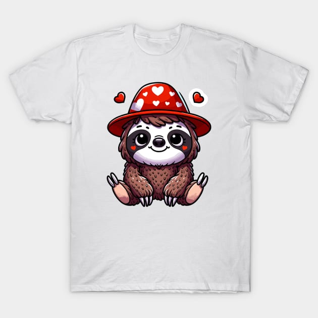 Cute Kawaii Valentine's Sloth with a Hearts Hat T-Shirt by Luvleigh